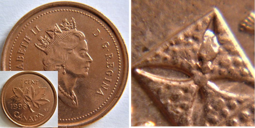 1 Cent 1998-Éclat du coin dans la couronne.JPG