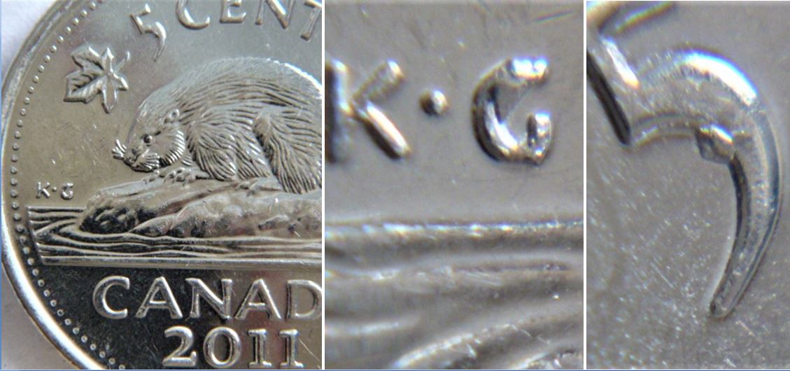 5 Cents 2011-2 Éclats du coin coté revers.JPG