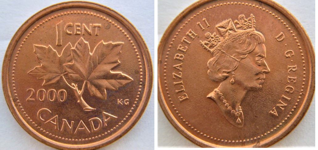 1 Cent 2000-Dommage du coi sur visage de effigie-1.JPG