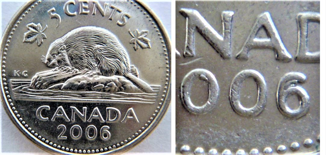 5 Cents 2006-Éclat coin dans le premier 0 et le 6.JPG