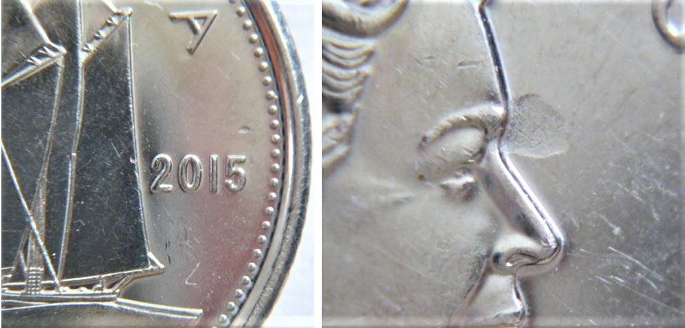 10 Cents 2015-Frappe a travers graisse devant sourcil effigie.JPG
