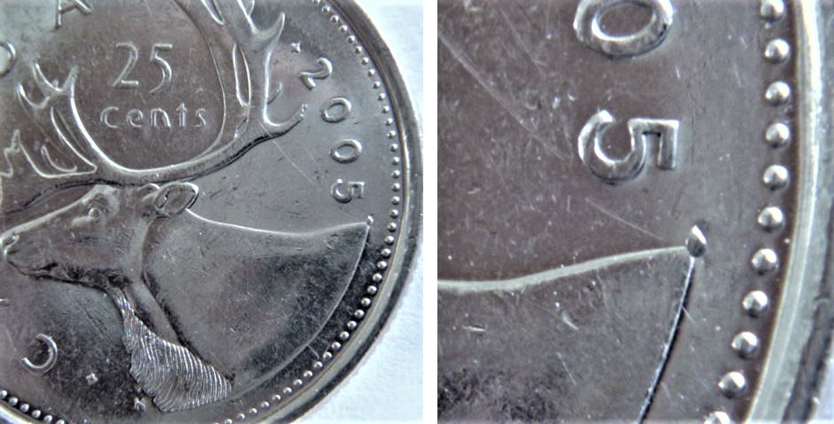 25 Cents 2005- Éclat du coin sur la base de l'élan-1.JPG