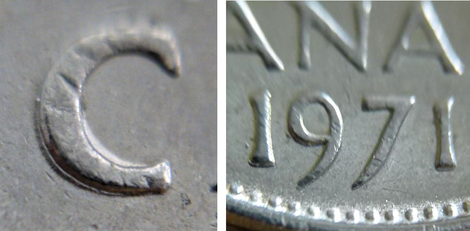 5 Cents 1971-Double K. de G.g- le C de Canada et la date-Coin détériobé-2.JPG