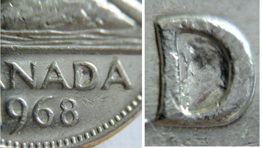 5 Cents 1968-Coin obturé dand le D de canaDa-1.JPG