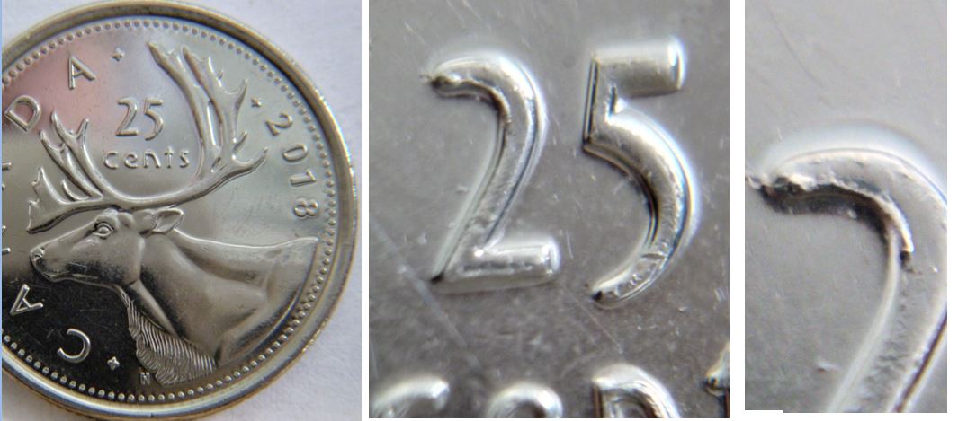 25 Cents 2018-Coin fendillé sur le 2-Éclat du coin au menton effigie-1.JPG