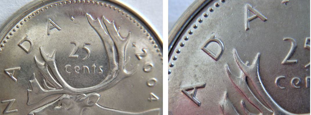 25 Cents 2004-Éclat du coin dans le A et sur D de canADa-1.JPG