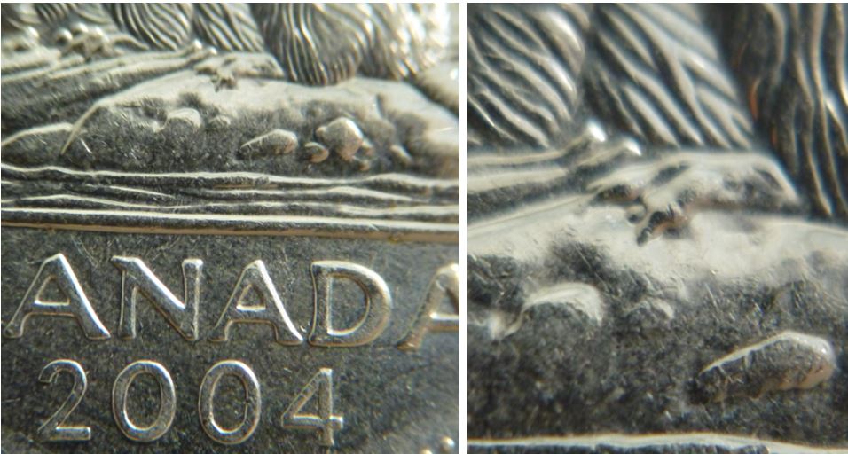 5 Cents 2004-Éclat du coin patte arrière-Grffe additionnel.JPG