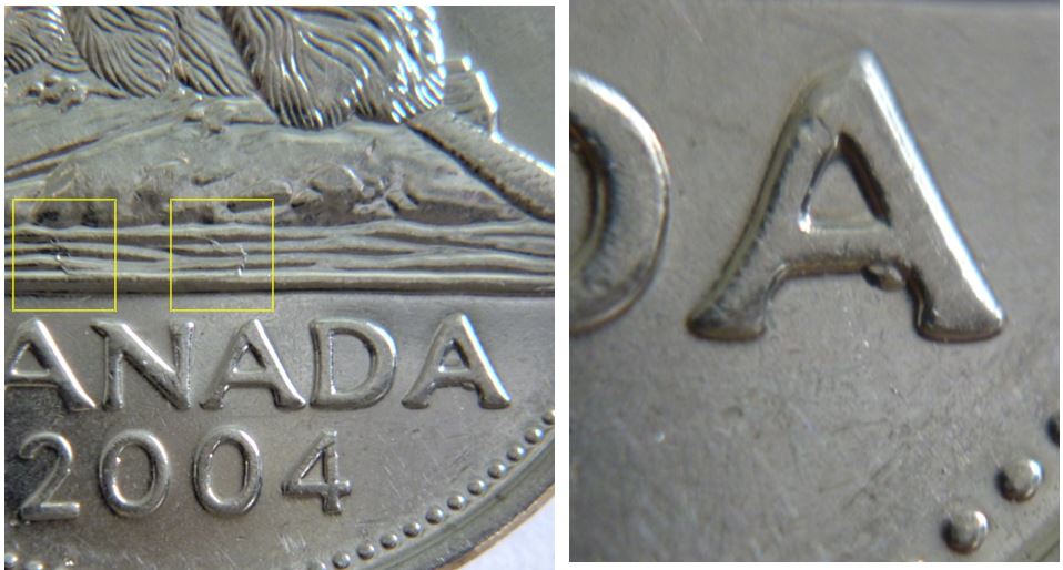 5 Cents 2004-Éclat du coin sous dernier A-Coin fendillé revers-1.JPG