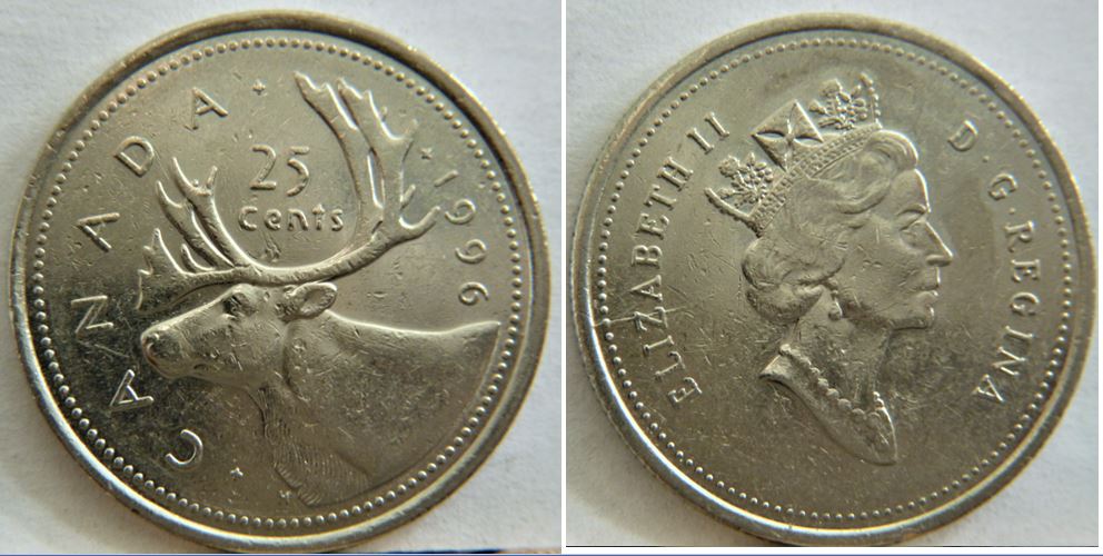 25 Cents 1996-Coin fendillé a travers le Z de eliZabeth-1.JPG