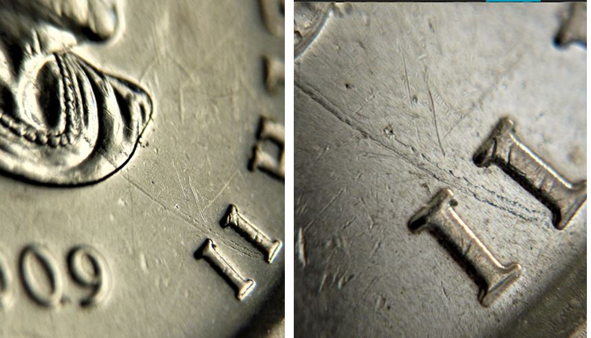 25 Cents 2010 Ski fond-Défaut flan sur et sous l'effigie-2.JPG