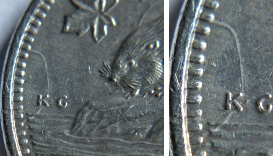 5 Cents 1992-Entrechoqué avers et revers+Coin fendillé-4.JPG