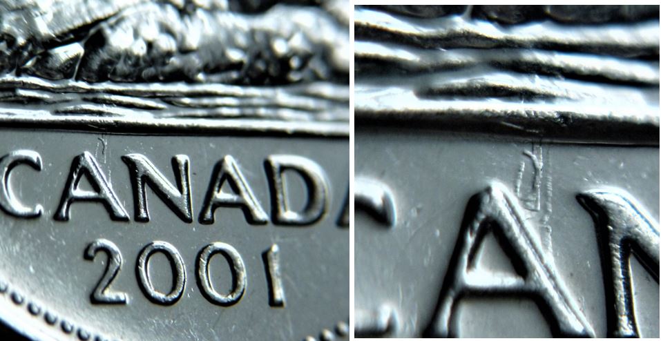 5 Cents 2001-La dernière vague coule sur le premier A de cAnada-Accumulation.JPG