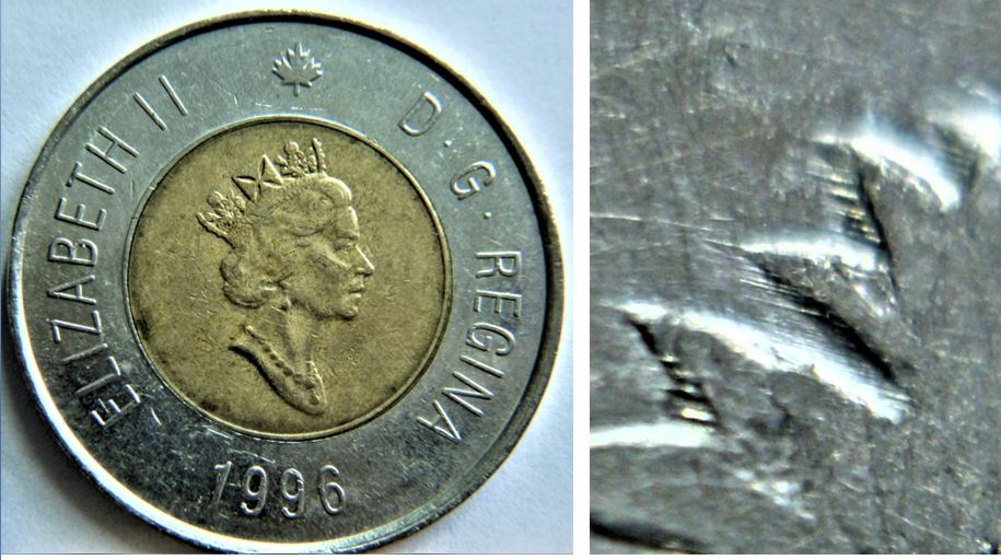 2 Dollar 1996-Double feuille d'érable-Les bouts de la feuille sont pointu-1.JPG