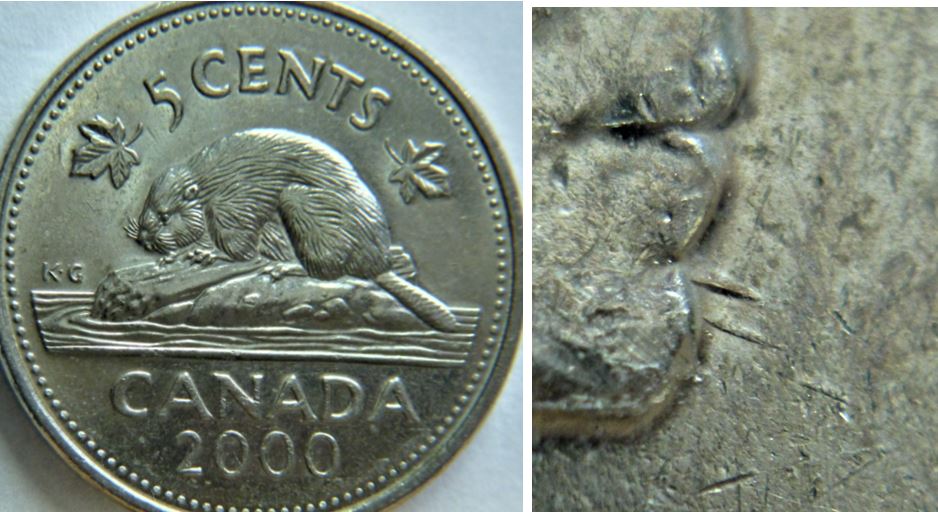 5 Cents 2000-Dommage cu coin au menton de effigie-1.JPG