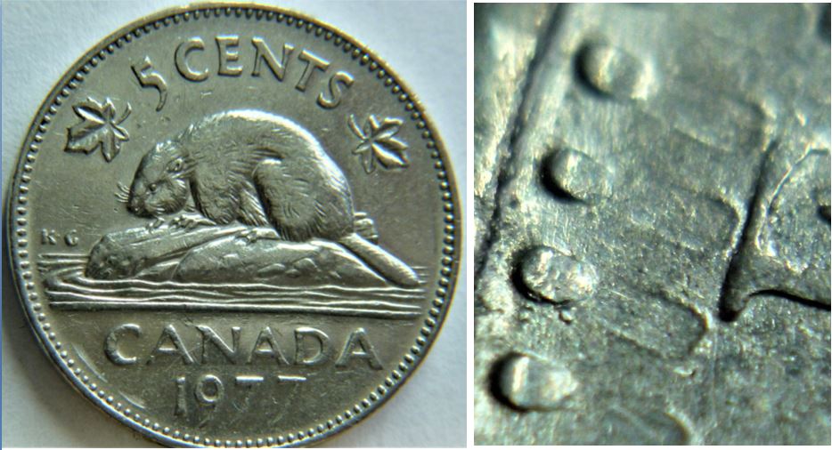 5 Cents 1977-Le coin a glissé au dessus du E de elizaBET-1.JPG