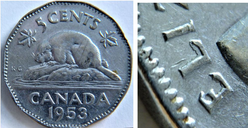 5 Cents 1953-Dépôt de métal dans le EL de ELizabeth-1.JPG