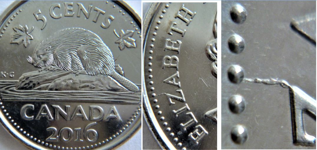 5 Cents 2016-Éclat du coin ou fendillé au dessu du Z de eliZabeth-1.JPG