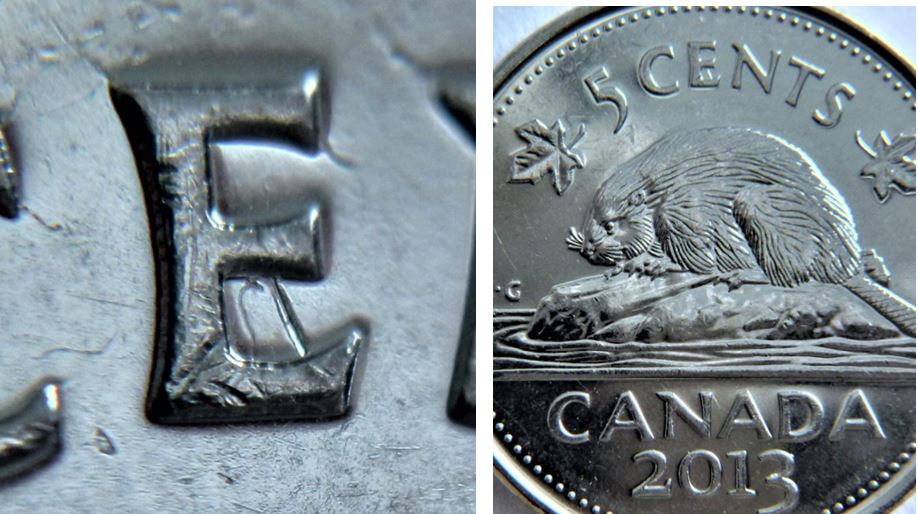 5 Cents 2013-Dommage du coin dans le E de cEnts.JPG