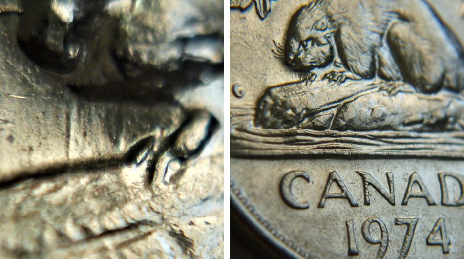 5 Cents 1974-Dommage du coin au menton et pate avent du castor-2.JPG