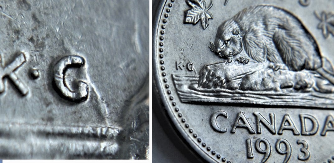 5 Cents 1993-Dommage du coin a travers le G de k.G.JPG