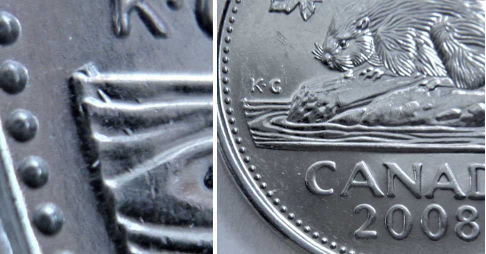 5 Cents 2008-Dommage du coin entre les vagues devant du castor-1.JPG