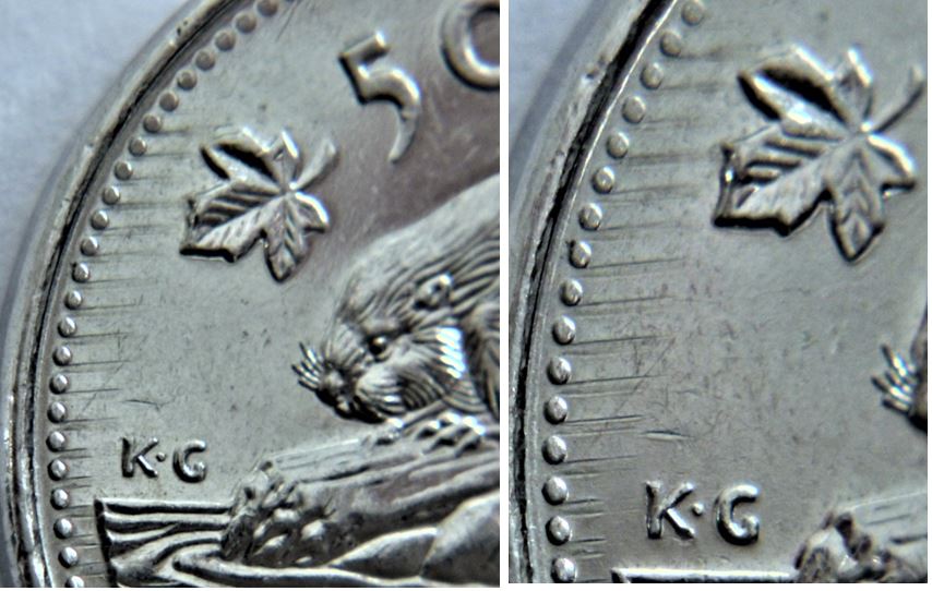 5 Cents 2007-Frappe a travers coté revers-du gombo- Belle pièce-3.JPG