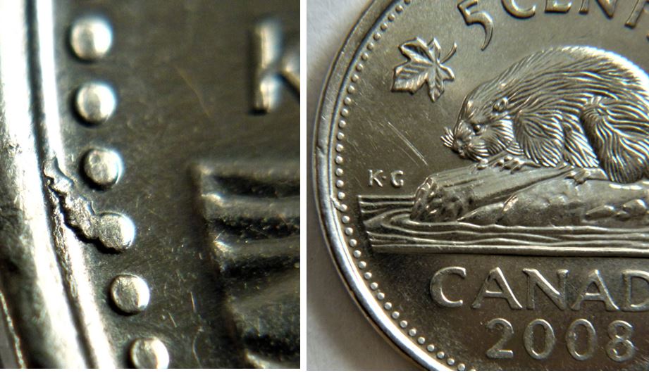 5 Cents 2008-Éclat du coin attaché a une perle devant les vagues-1.JPG