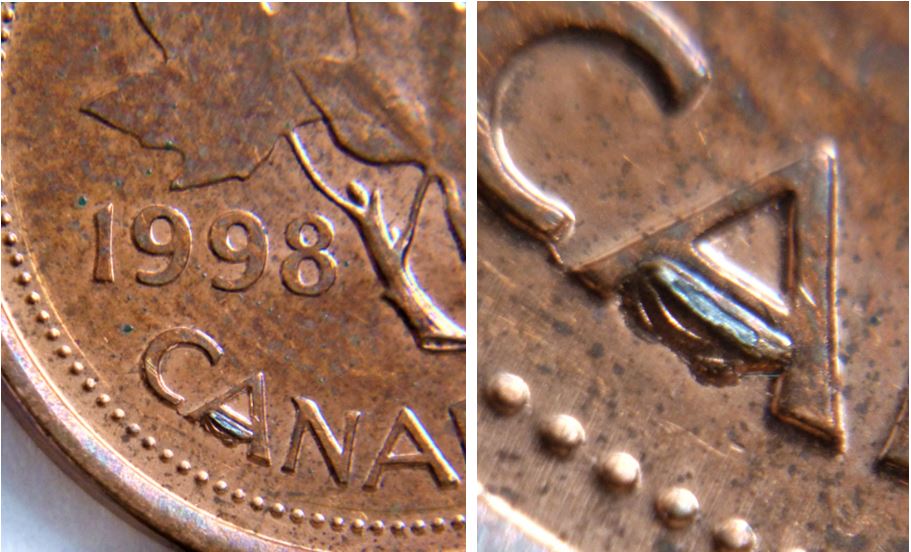 1 Cent 1998-Éclat coin sous le premier A de cAnada-1.JPG