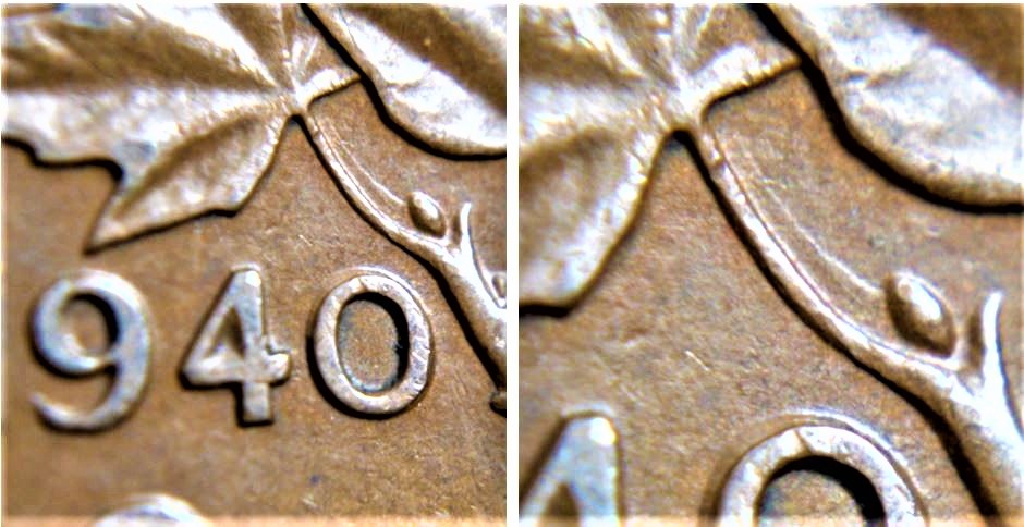 1 Cent 1940-Coin entrechoqué sous feuille gauche.JPG