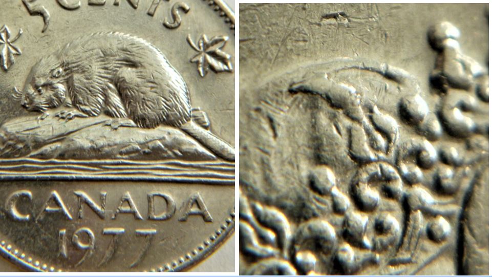 5 Cents 1977-Éclat coin sur une perle de la couronne-1.JPG