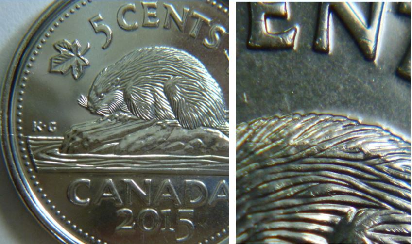 5 Cents 2015-Coin fendillé a la première vague et sur le dos du castor-1.JPG