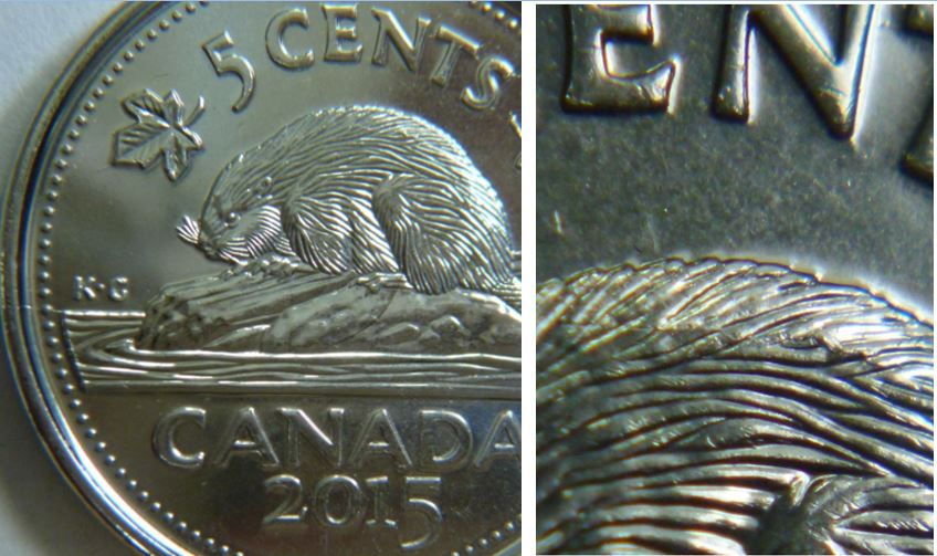 5 Cents 2015-Coin fendillé a la première vague et sur le dos du castor-1.JPG