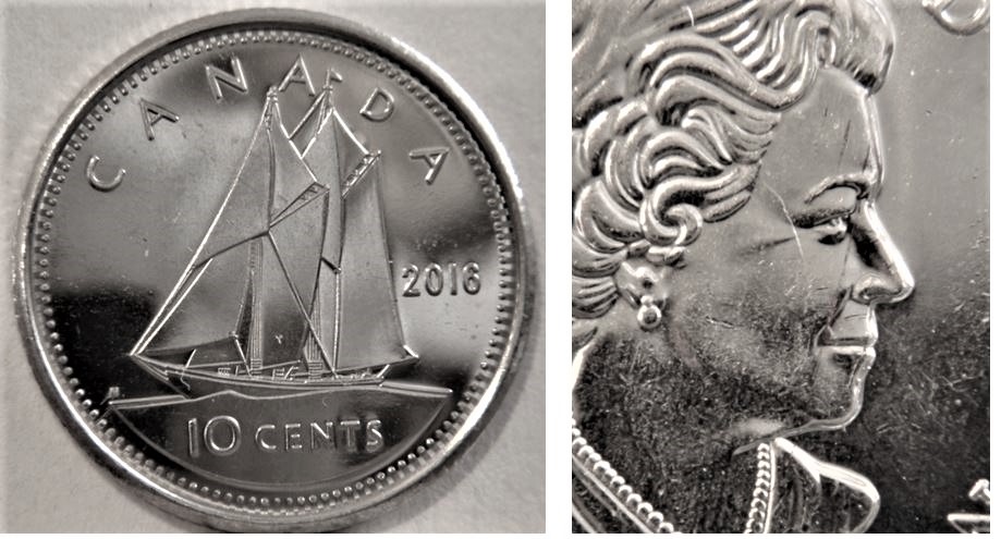10 Cents 2016-Coin fendillé sur le visage de effigie-1.JPG