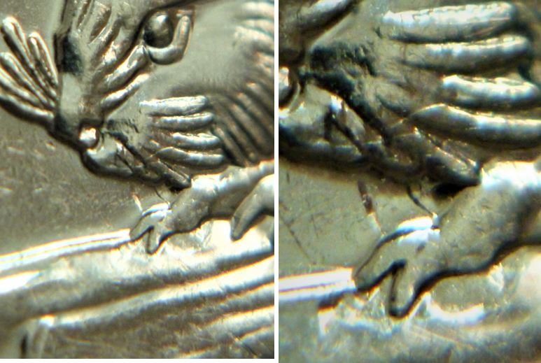 5 Cents 2018-Coin entrechoqué double nez du castor-2.JPG