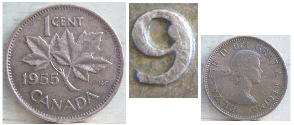1 Cent - 1955 - Éclat coin dans le 9-2.JPG
