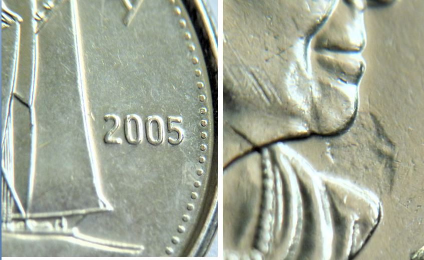 10 Cents 2005-Frappe a travers sur le menton de effigie-1.JPG