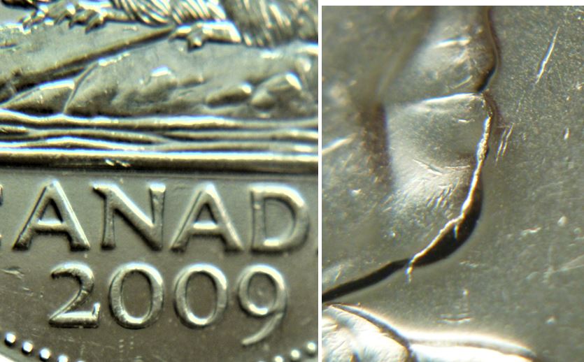 5 Cents 2009-Coin fendillé au menton de effigie,1.JPG