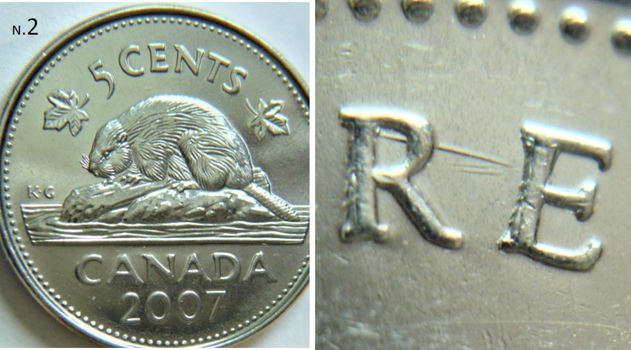 5 Cents 2007-Dommage du coin a travers le R de Regina,2.JPG