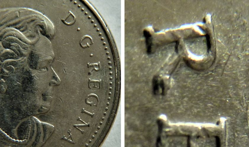 5 Cents 2006-Éclat coin a la patte du R de Regina-2.JPG
