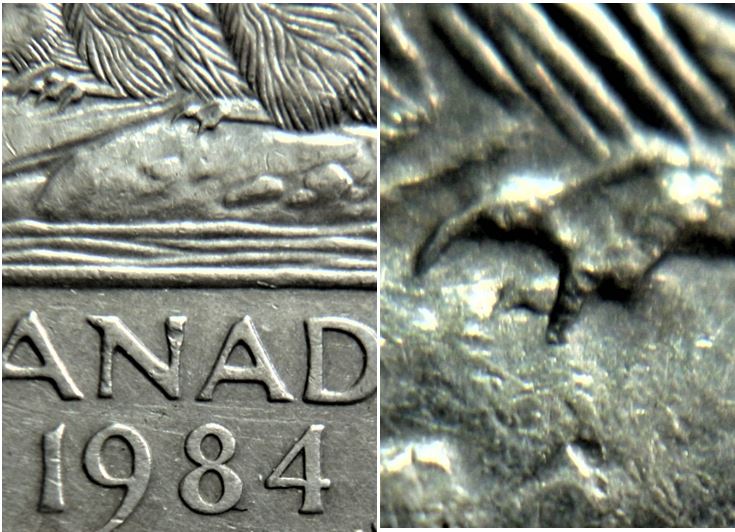 5 Cents 1984-Griffe extra-Éclat coin patte arrière-1.JPG