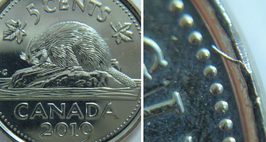 5 Cents 2019-Légé surplus métal presque coupé-1.JPG
