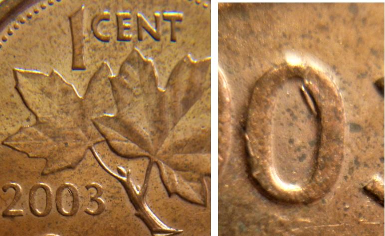 1 Cent 2003- Le CEN attaché-Coin fendillé+ Éclat dans la dernier 0 de la date-1.JPG