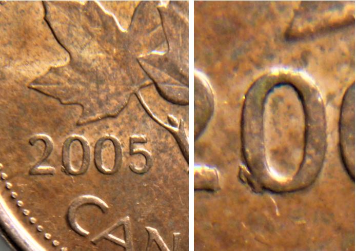 1 Cent 2005-Éclat coin sur le premier 0-1.JPG