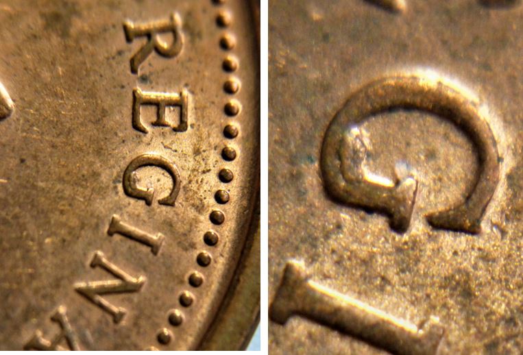 1 Cent 2009-Éclat coin dans G de reGina-2.JPG