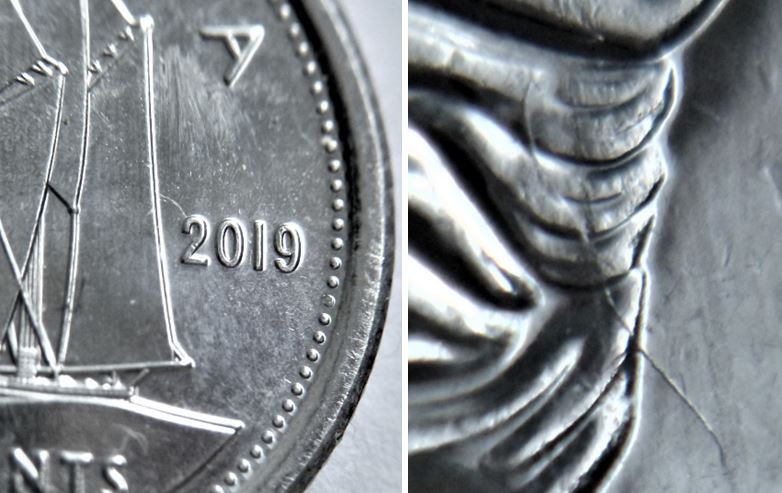 10 Cents 2019-Dommage du coin dans les cheueux de effigie-1.JPG