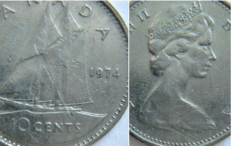 10 Cents 1974-Dépôt de métal au tour de effigie-1.JPG