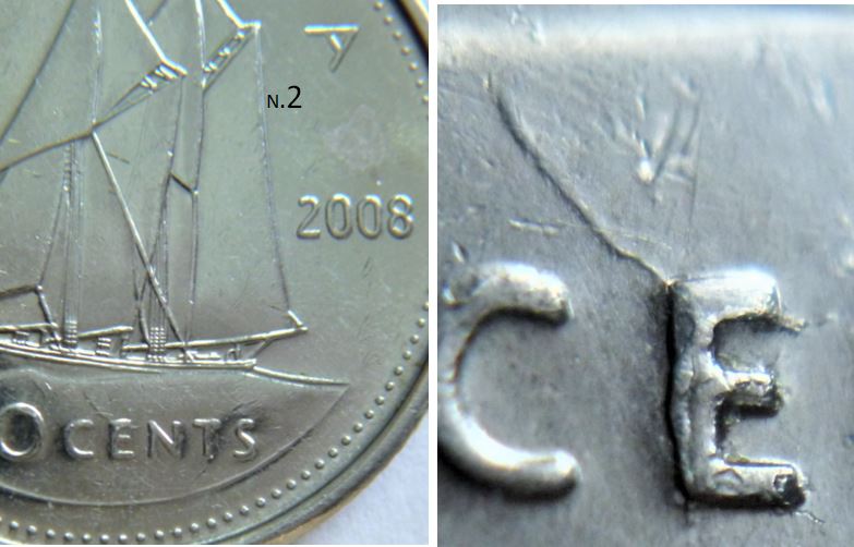 10 Cents 2008-Éclat du coin+Coin fendillé sur le E de cEnts-3.JPG