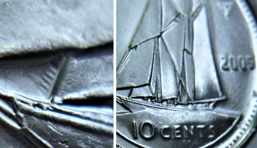 10 Cents 2005- Dommage de coin sous la première voile-1.JPG