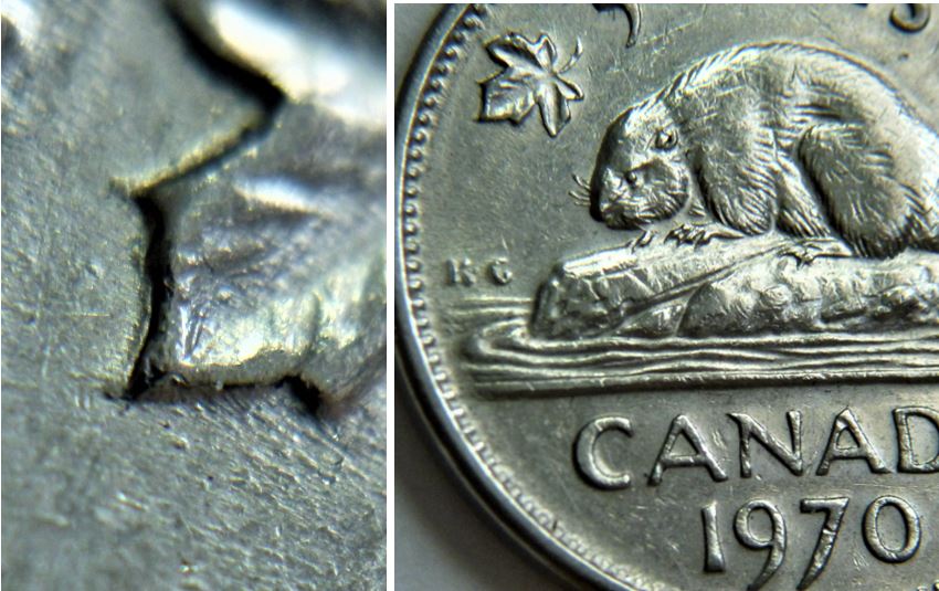 5 Cents 1970-Double feuille gauche,K.G et la buche-Coin détériore a gauche du revers-1.JPG