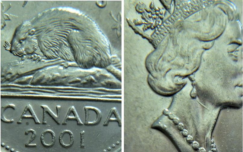 5 Cents 2001-Dommage du coin dans le cou de l'effigie-1.JPG